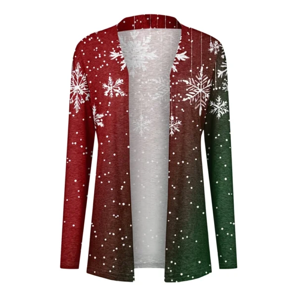 Women's Printed Cardigan Christmas Jacket Fashion Casual Medium Length Coat - Image 10
