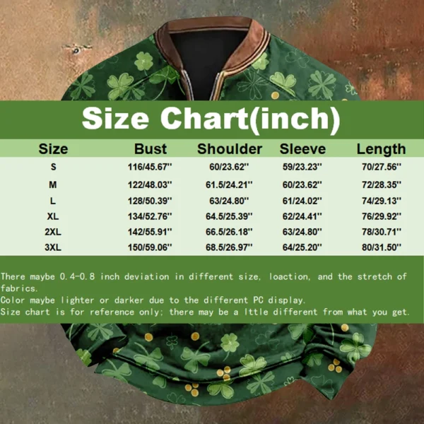 Men's St. Patrick's Day Vintage Casual Zip Sweatshirt Outdoor Casual Top - Image 15