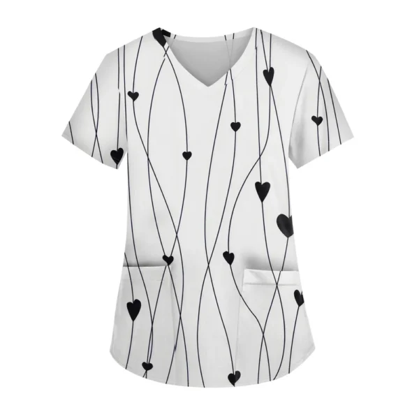 Women's Fashion V-neck Short Sleeve Workwear With Pockets Printed Tops - Image 31