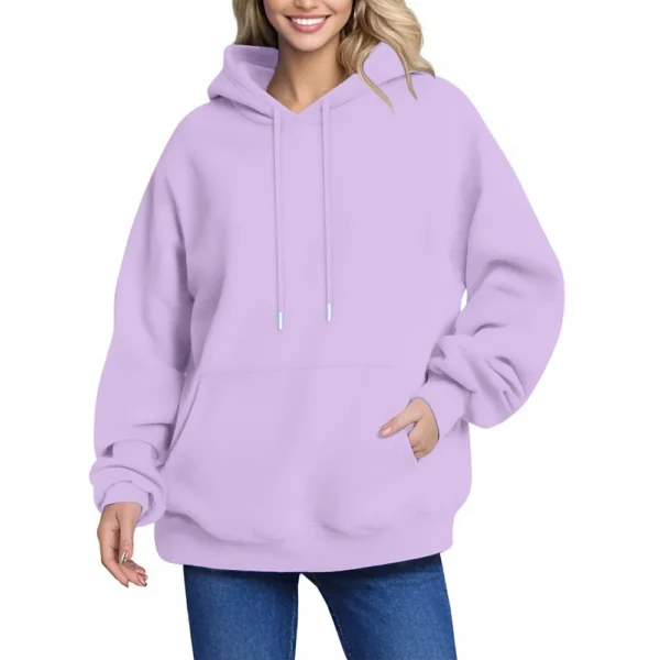 Women's Hoodie Women's Solid Color Long-sleeved Baggy Pullover Sweater Top - Image 35