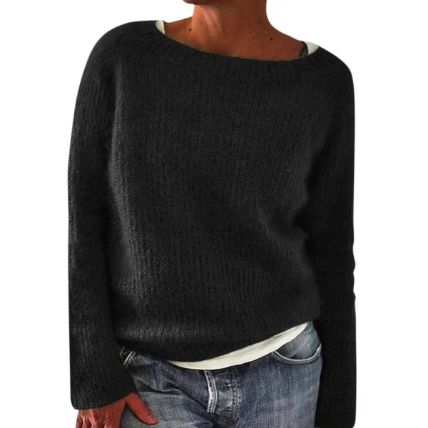 Women's Fashionable Casual Solid Color Round Neck Pullover Loose Long Sleeved - Image 4