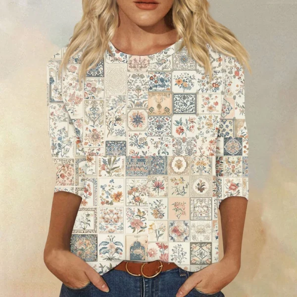 Women's Round Neck Short Sleeved Daily Fashion Casual Printed Loose T-Shirt - Image 22