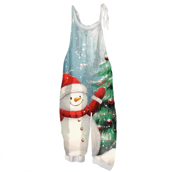 Women's Vintage Shoulder Strap Loose Print Christmas Jumpsuit Casual - Image 7
