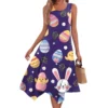 Women's Casual Fashion Round Neck Sleeveless Print Irregular Hem Midi Dress - Image 2