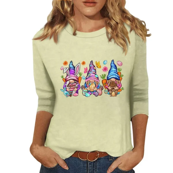 Women's Tops Fashion Plus Size Easter Basic Casual 3/4 Sleeve Printed Pullover - Image 43