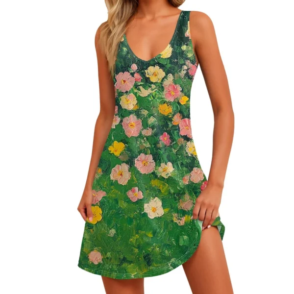 Women's Floral Print Dress, Vest, Skirt With Pockets, Beach Skirt, V-Neck Vest - Image 19