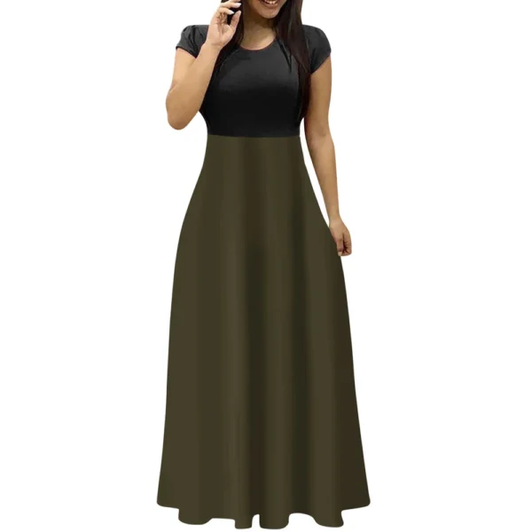 Women's Fashion Casual Loose Printed Round Neck Short Sleeve Long Dresses - Image 14