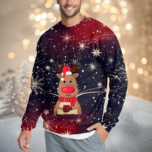 Men's Casual Fashion Comfortable Christmas Printed Round Neck Pullover - Image 28