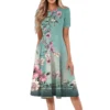 Women's Loose Casual And Fashionable Round Neck Short Sleeved Printed Mid - Image 35
