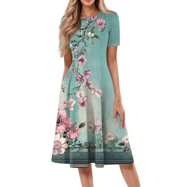 Women's Loose Casual And Fashionable Round Neck Short Sleeved Printed Mid - Image 35