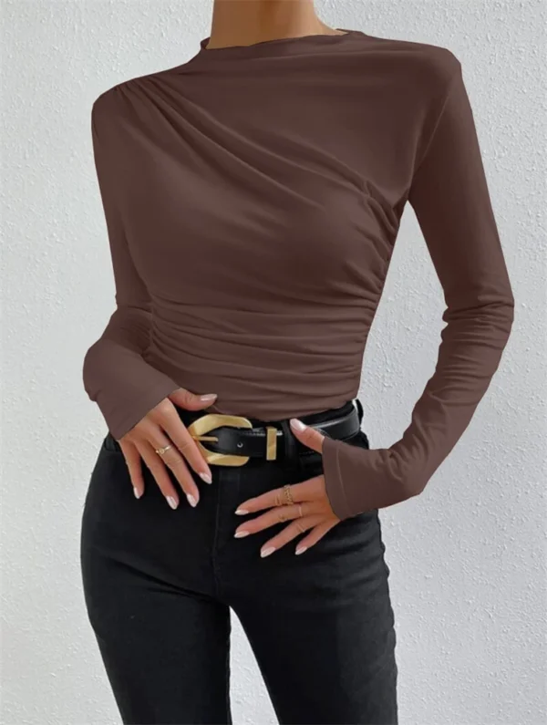 Women's Solid Color Slim Long Sleeve T-Shirt Women - Image 15