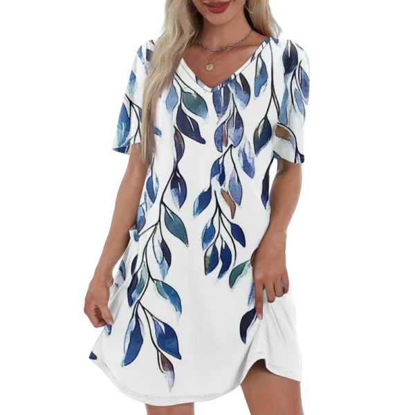 Women's Casual And Fashionable V-neck Short Sleeve Printing Mid Length Dress - Image 17