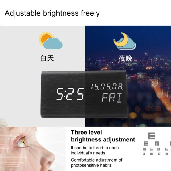 Digital Alarm Clock For Bedroom - Wooden Desk Clock With Date, Day Of The Week - Image 8