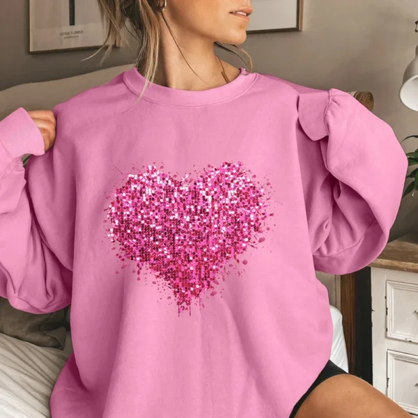 Women's T-shirt Tops Loose, Fashionable And Casual  Valentine's Day Print Round - Image 19