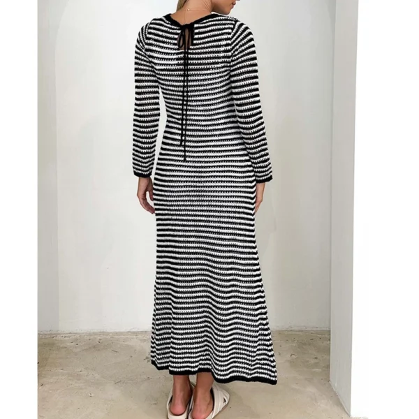 Women's Casual Striped Long Sleeved Sweater Dress, Mid Length Dress, Slim Fit - Image 7