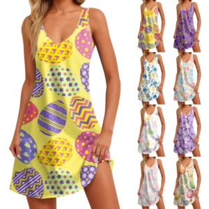 Women's Printed Dresses Summer Easter Casual Sundresses Loose Fashion Dress