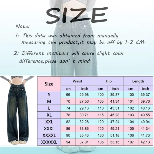 Women's Jeans Wide Leg Baggy Jeans High Waist Cargo Pants Loose Trousers - Image 2