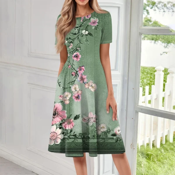 Women's Loose Casual And Fashionable Round Neck Short Sleeved Printed Mid - Image 25