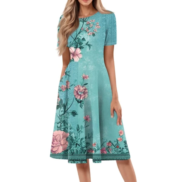 Women's Loose Casual And Fashionable Round Neck Short Sleeved Printed Mid - Image 6