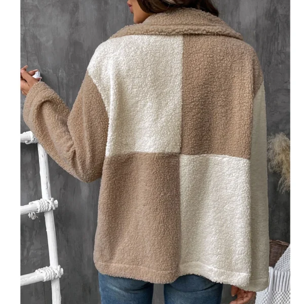 Women's Loose Casual Color Blocked Single Breasted Lapel Long Sleeved Jacket - Image 8
