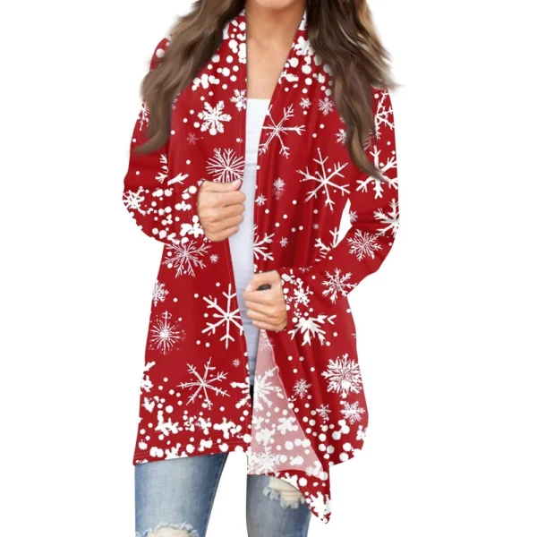 Women's Printed Casual Medium Length Jacket Fashion Christmas Cardigan Coat - Image 36