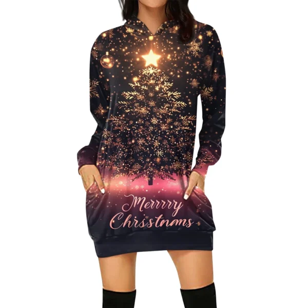 Ladies' Loose Casual Pocket Long Sleeved Hoodie Christmas Printed Sweatshirt - Image 4