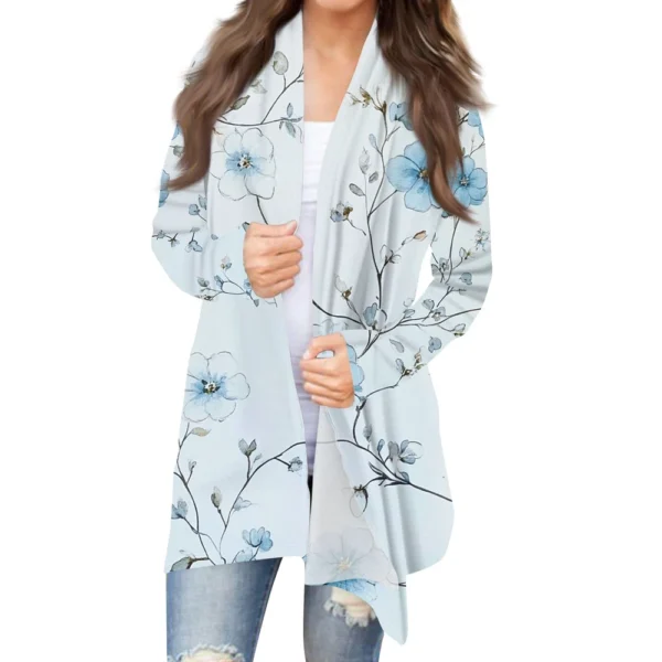 Women's Fashion Casual Vintage Floral Printed Mid-Length Cardigan Jacket - Image 4