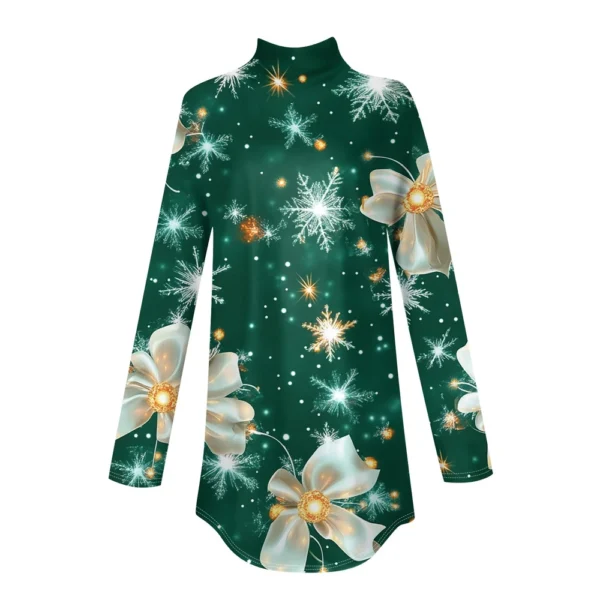Women's Printed Christmas High Neck Pullover Long Sleeve Casual Fashion T-Shirt - Image 12