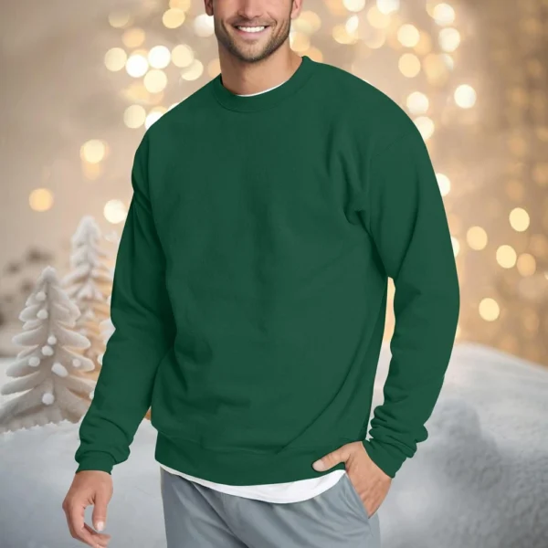 Men's Casual Fashion Comfortable Solid Color Round Neck Pullover Sweatshirt - Image 19