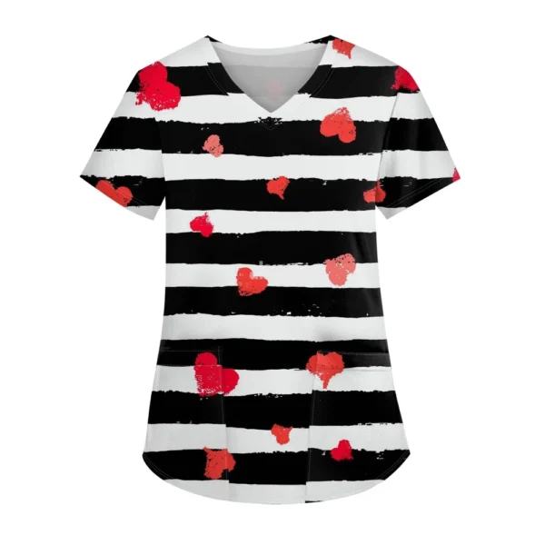 Women's Fashion V-neck Short Sleeve Workwear With Pockets Printed Tops - Image 13