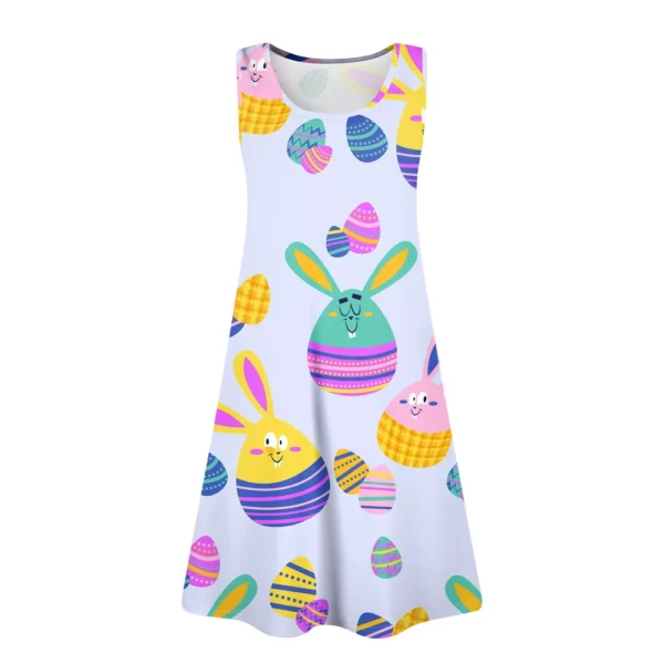 Womens Summer Dresses Easter Print  Loose U Neck Sleeveless Sundresses Dress - Image 11