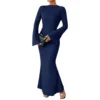 Women's Fall Dresses 2024 Maxi Dresses Solid Flare Sleeve Dress Bodycon Dresses - Image 16