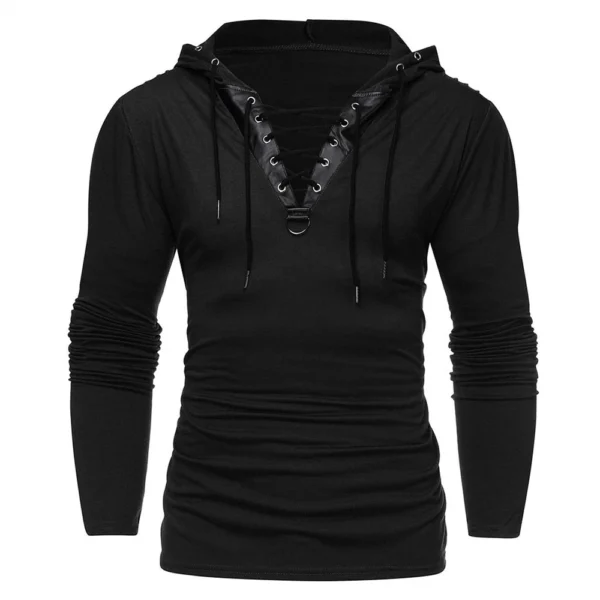 Fall And Winter Hooded Men's Leather Casual Personality Fashion Hoodie - Image 8