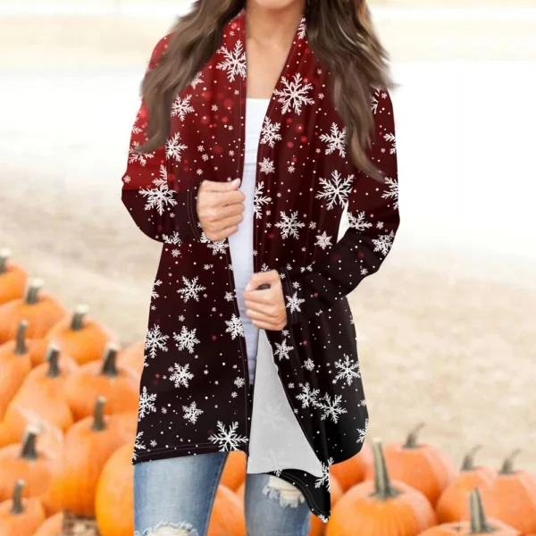 Women's Fashion Casual Christmas Print Mid-Length Cardigan Jacket - Image 18