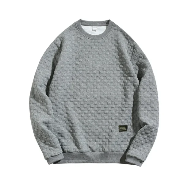 Fall And Winter Men's Hoodie Heavy Plaid Loose Casual Pullover Round Neck Shirt - Image 3