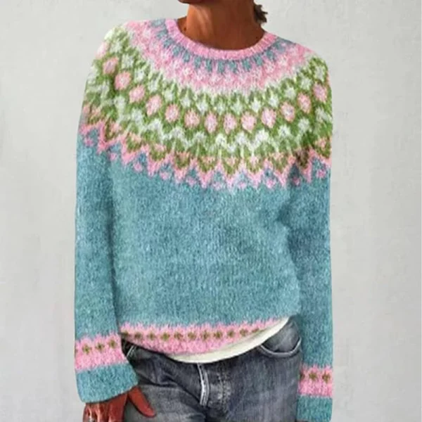 Women's Fashionable Casual Printed Round Neck Pullover Loose Long Sleeved - Image 19
