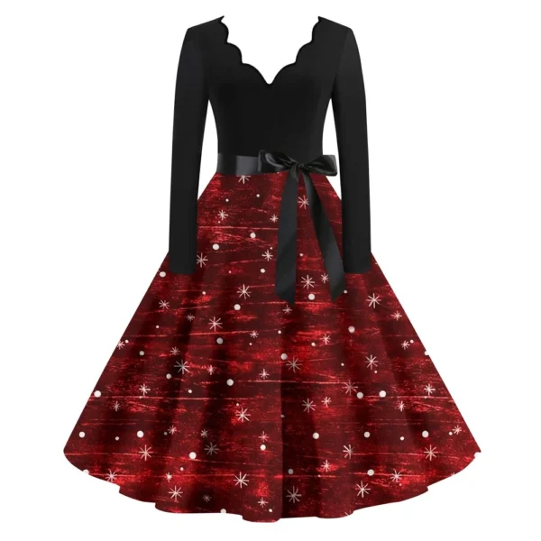 Women's Casual V-Neck Fashion Christmas Slim Long Sleeve Printed Dresses - Image 44