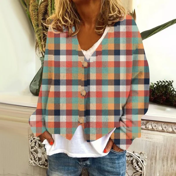 Women's Fashion Short Jacket Casual  Plaid Print Single Breasted Plush Top ﻿ - Image 34