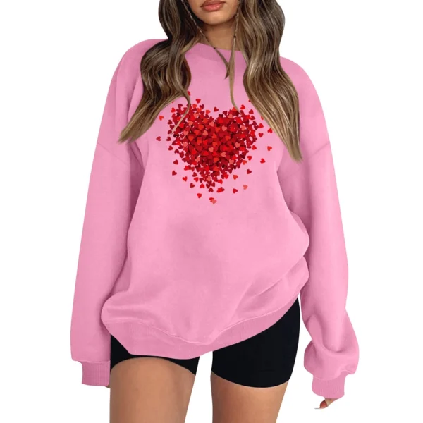 Women's T-shirt Tops Loose, Fashionable And Casual  Valentine's Day Print Round - Image 9