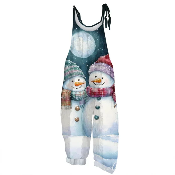 Women's Vintage Casual Print Loose Christmas Jumpsuit Shoulder Strap - Image 17