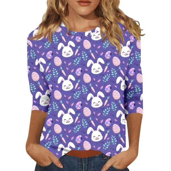 Women's Fashion Tops Casual 3/4 Sleeve Plus Size Easter Basic Printed Pullover - Image 6