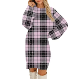 Women's Round Neck Casual Long Sleeve Plush Gradient Plaid Dresses