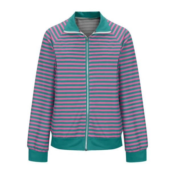 Women's Loose Casual Striped Lapel Cardigan Pocket Long Sleeved Jacket fall - Image 6