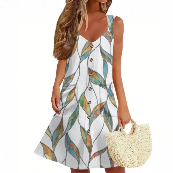 Women's Summer Dress With Pocket Sleeveless Floral Print Sundress - Image 32