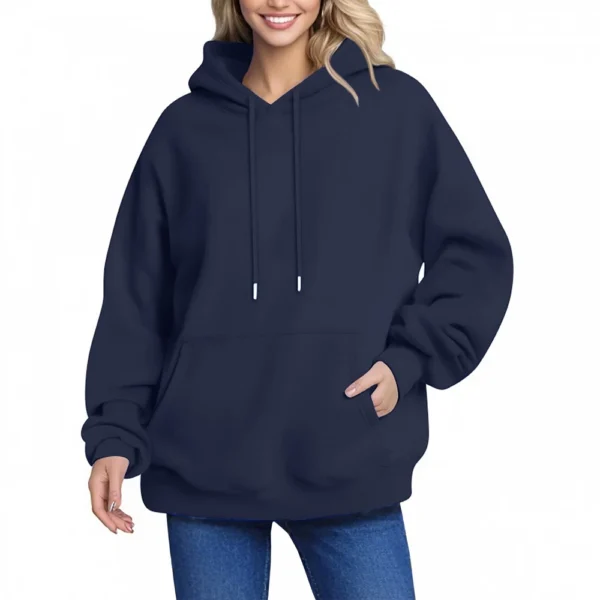 Women's Hoodie Women's Solid Color Long-sleeved Baggy Pullover Sweater Top - Image 8