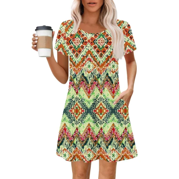 Women's Summer Casual Petal Slim Stripe Pleated Solid Color Dresses - Image 9