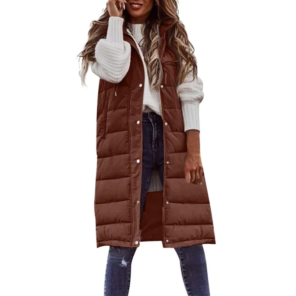 Women's Fashion Solid Color Hooded Single-Breasted Mid-Length Cotton Vest Slim - Image 14