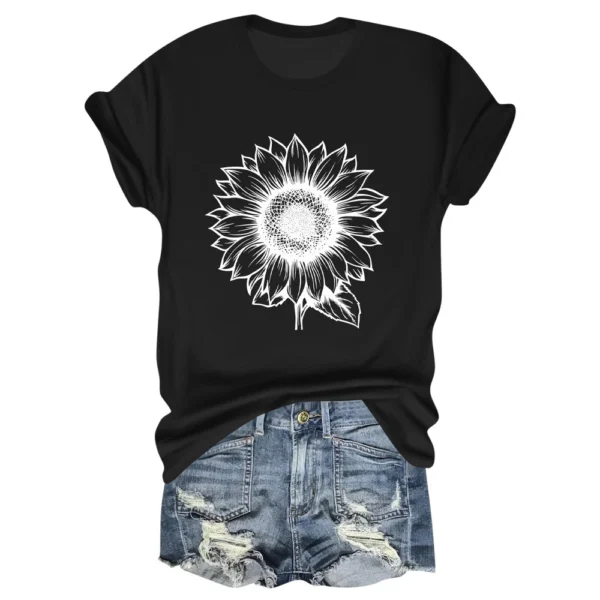 Women's Daily Short Sleeved Fashion Casual Printed Loose Round Neck T-Shirt - Image 14