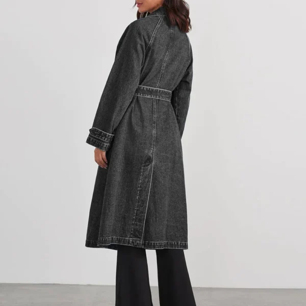 Fall  And Winter Women's Windbreaker Denim Cotton Solid Color Double Pockets - Image 9