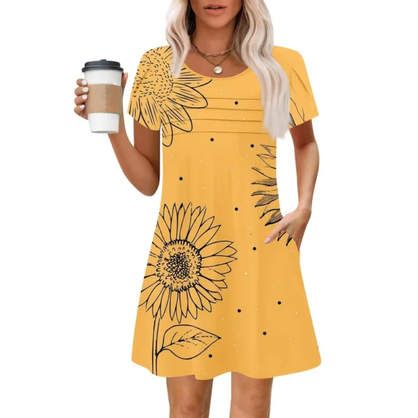 Women's Summer Casual Petal Slim Stripe Pleated Solid Color Dresses - Image 34